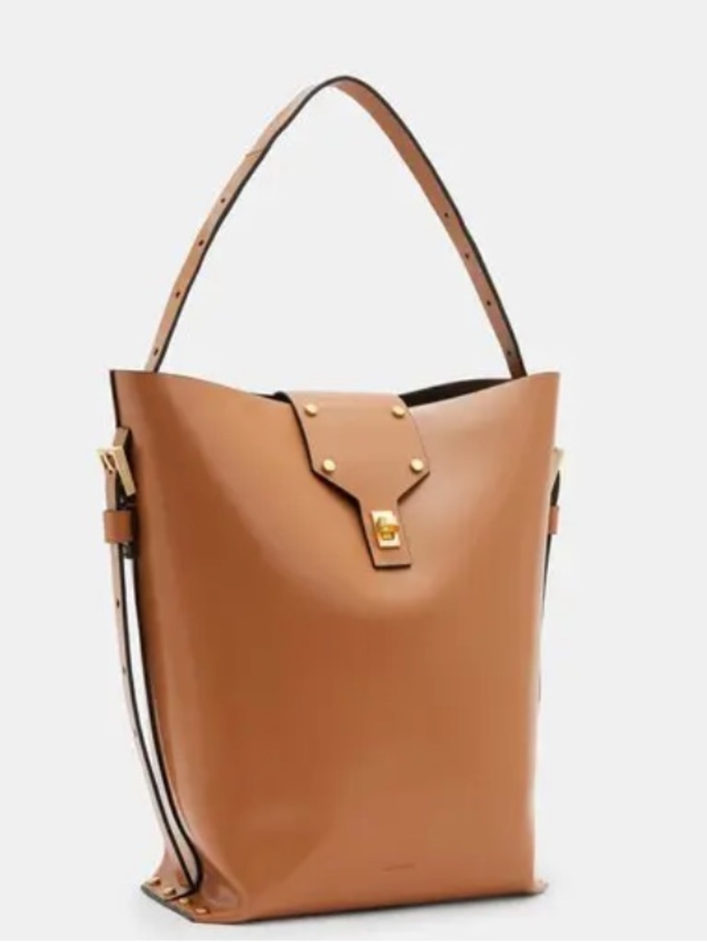 All Saints Brown Leather Crossbody Bucket Bag - Women's Adjustable Shoulder Bag